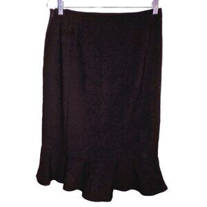 Kate Hill 10 burgundy wool ruffle hem side zip straight skirt